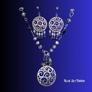 3 Piece Necklace and Earring Set with Silver Tones and Multi Colored Beads